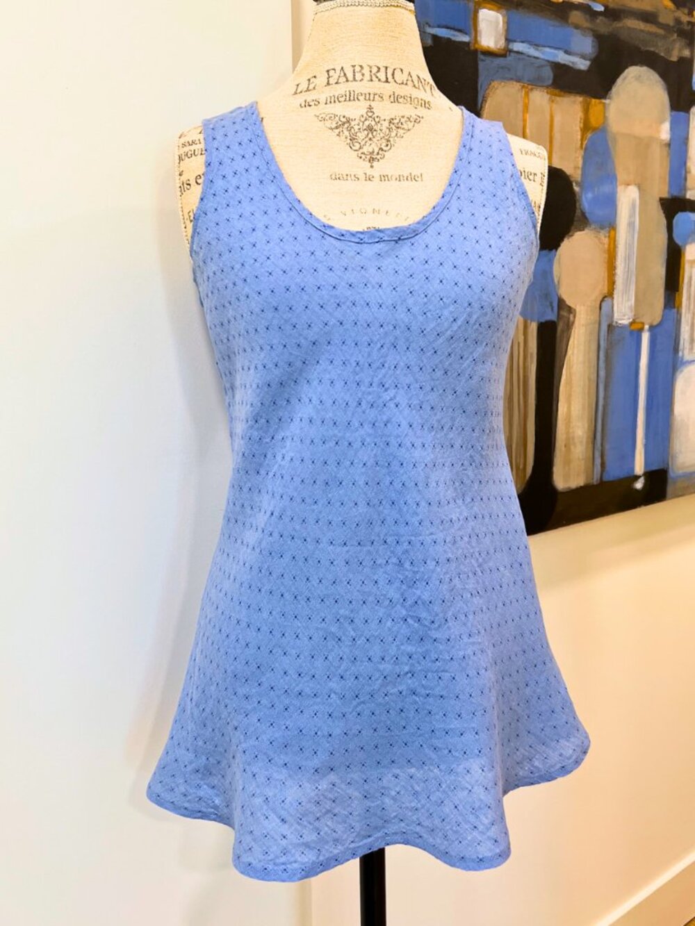 FLAX Jeanne Engelhart 100% Linen Bias Cut Tank Women's S Periwinkle Blue